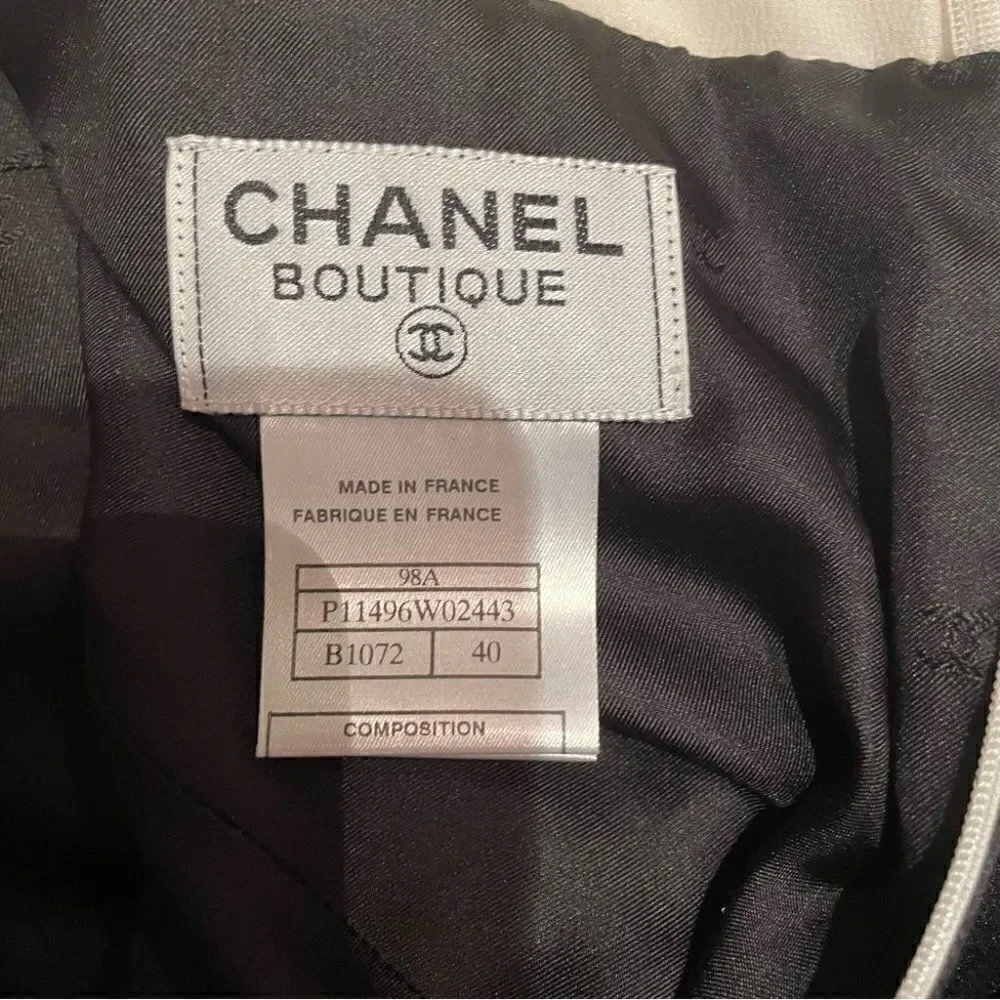 CHANEL BLACK AND WHITE SATIN DRESS - Picture 8 of 12